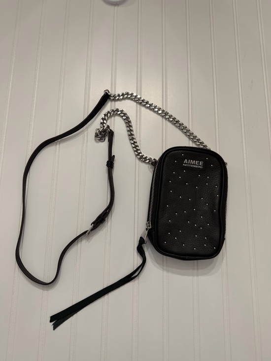 Aimee Kestenberg Handbags - Aimee Kestenberg Black Pebbled Leather Crossbody Studded Stadium Bag